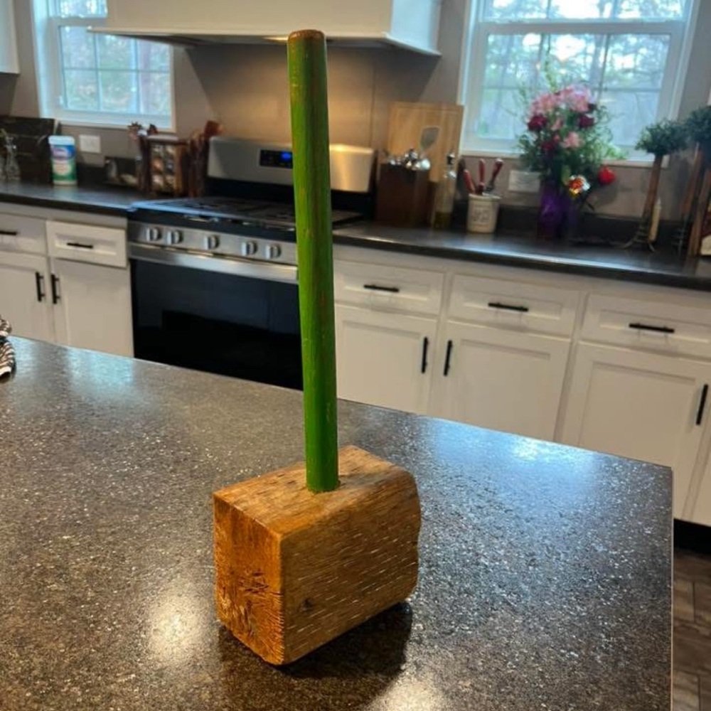 Primitive Wooden Mallet with Green Handle